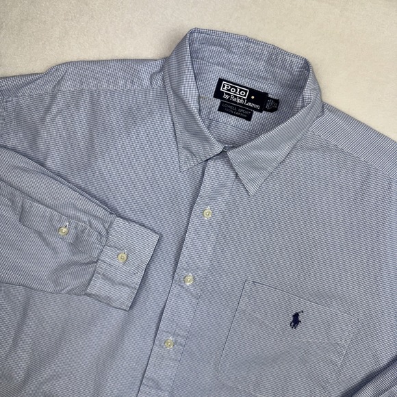Vintage Ralph Lauren Men's XL Blue Check Long Sleeve Button Down Shirt Pony Prep - Picture 1 of 6